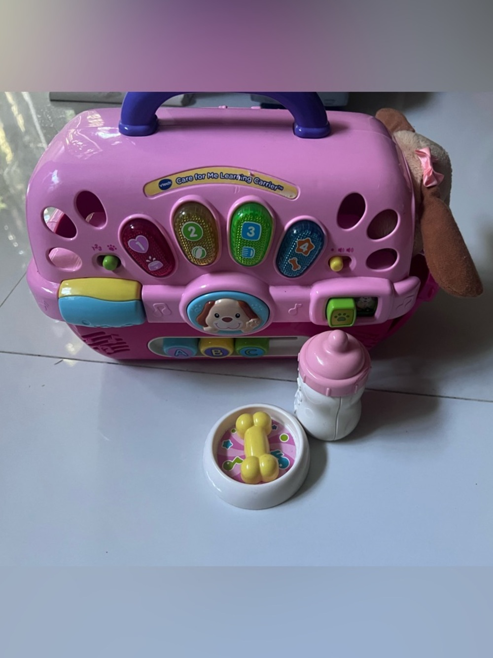 Interactive Pink Learning Pet Carrier Toy with Sound Buttons